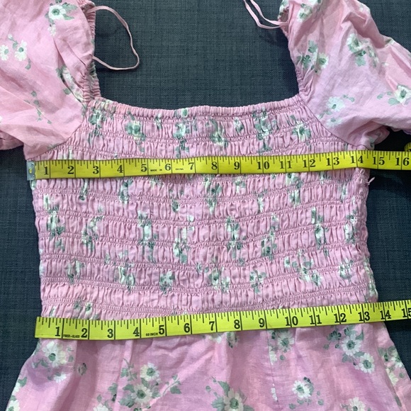 & Other Stories Floral Linen Dress Pink 6 Puff Sleeve Smock Peasant Romantic - Picture 16 of 17